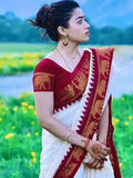 Rashmika Inspired Festive Saree with Temple Motif Golden Border