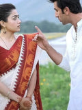 Rashmika Inspired Festive Saree with Temple Motif Golden Border