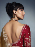 Designer Organza Saree with Heavy Embroidered Border & Blouse - Mustard Yellow