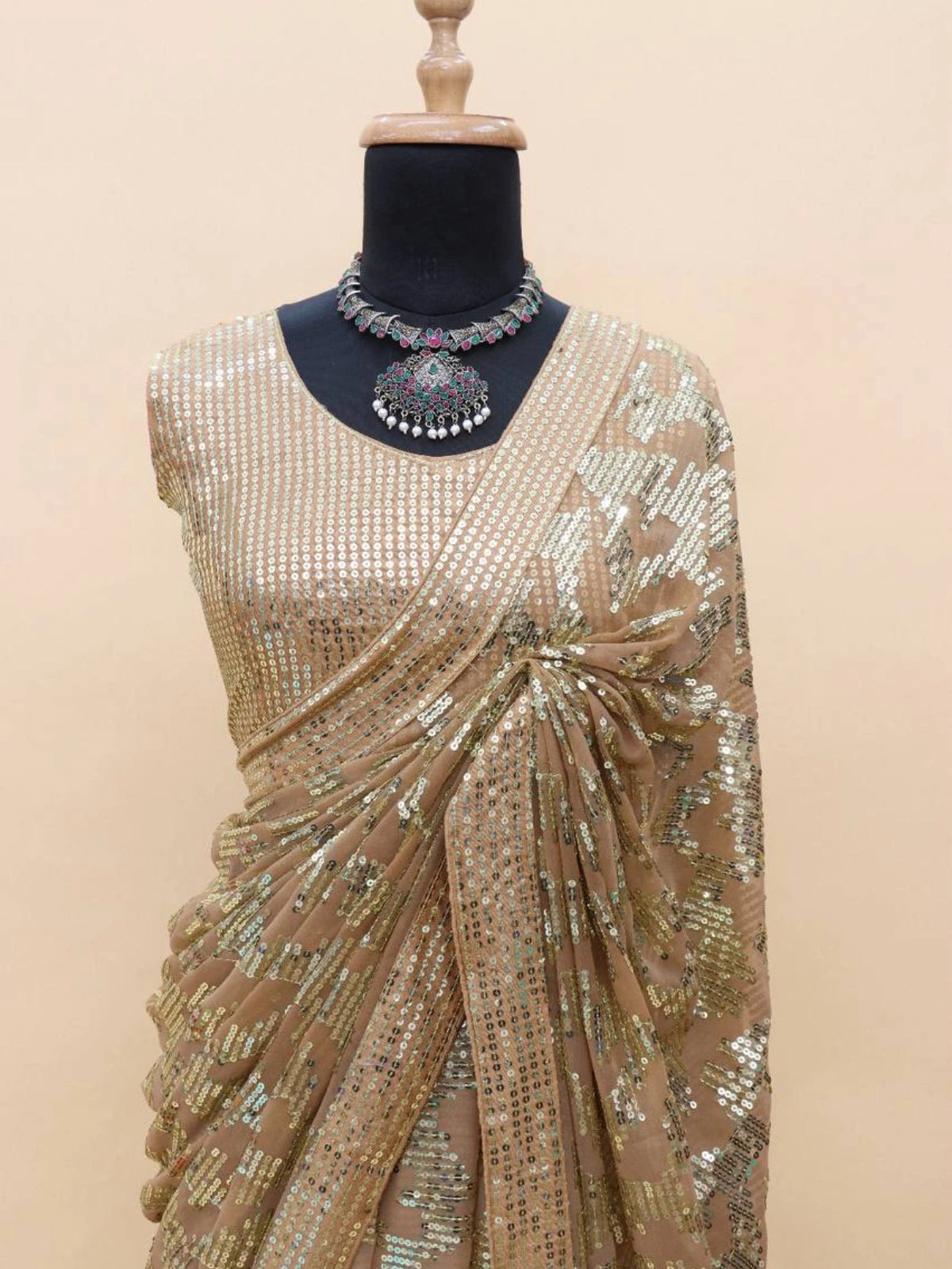 Kiara Inspired Golden Sequin Glam Saree-67289536888913