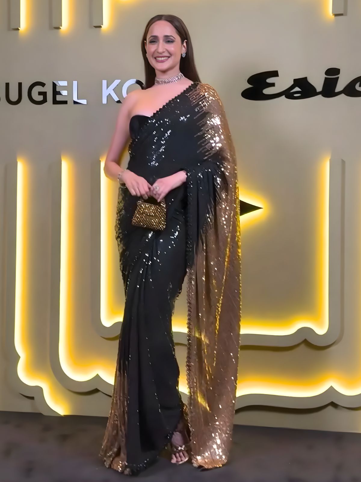Pragya Inspired Black and Gold Sequin Saree-70449555996753