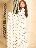 Partywear White and Black Polka Dot Georgette Saree with Black Blouse Piece