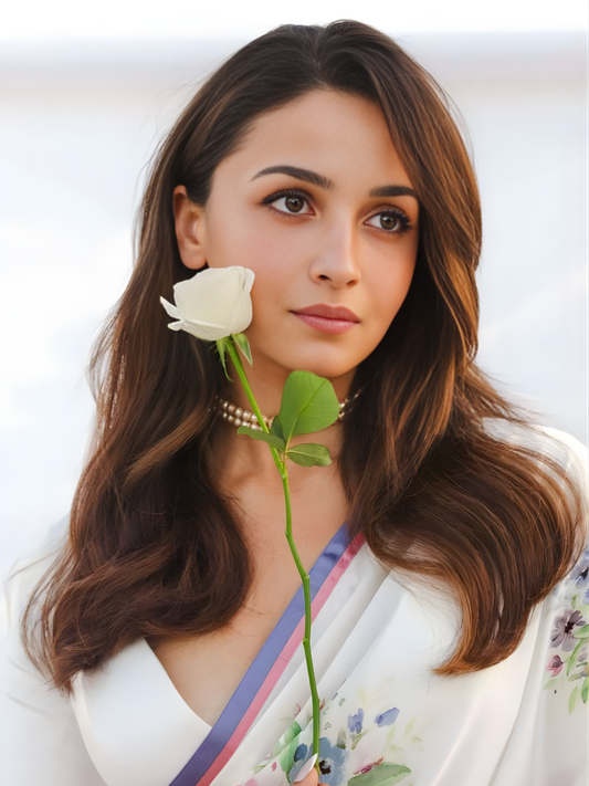 Alia Inspired White Georgette Saree with Floral Digital Print-70449552687185