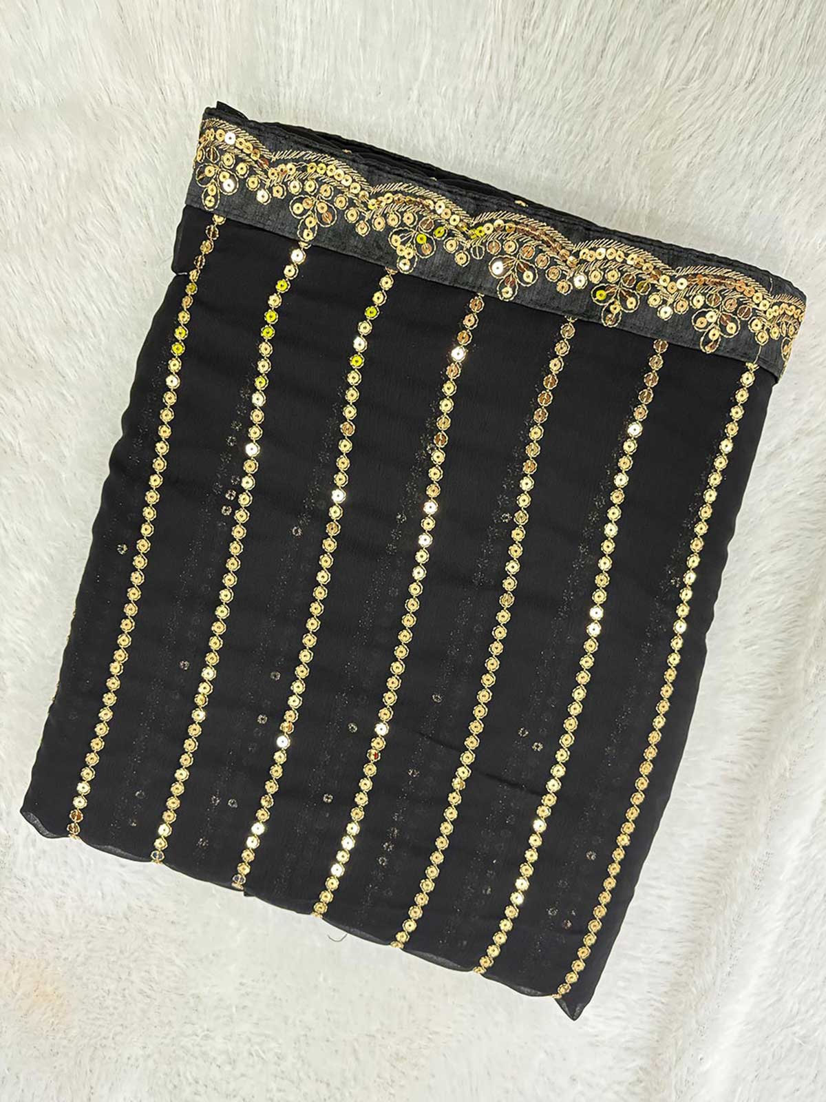 Karishma Inspired Black Georgette Sequins Embroidery Saree-4  Celebrity Drapes