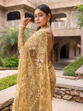 Bollywood Inspired Embroidered Golden Net Saree With Coin Lace