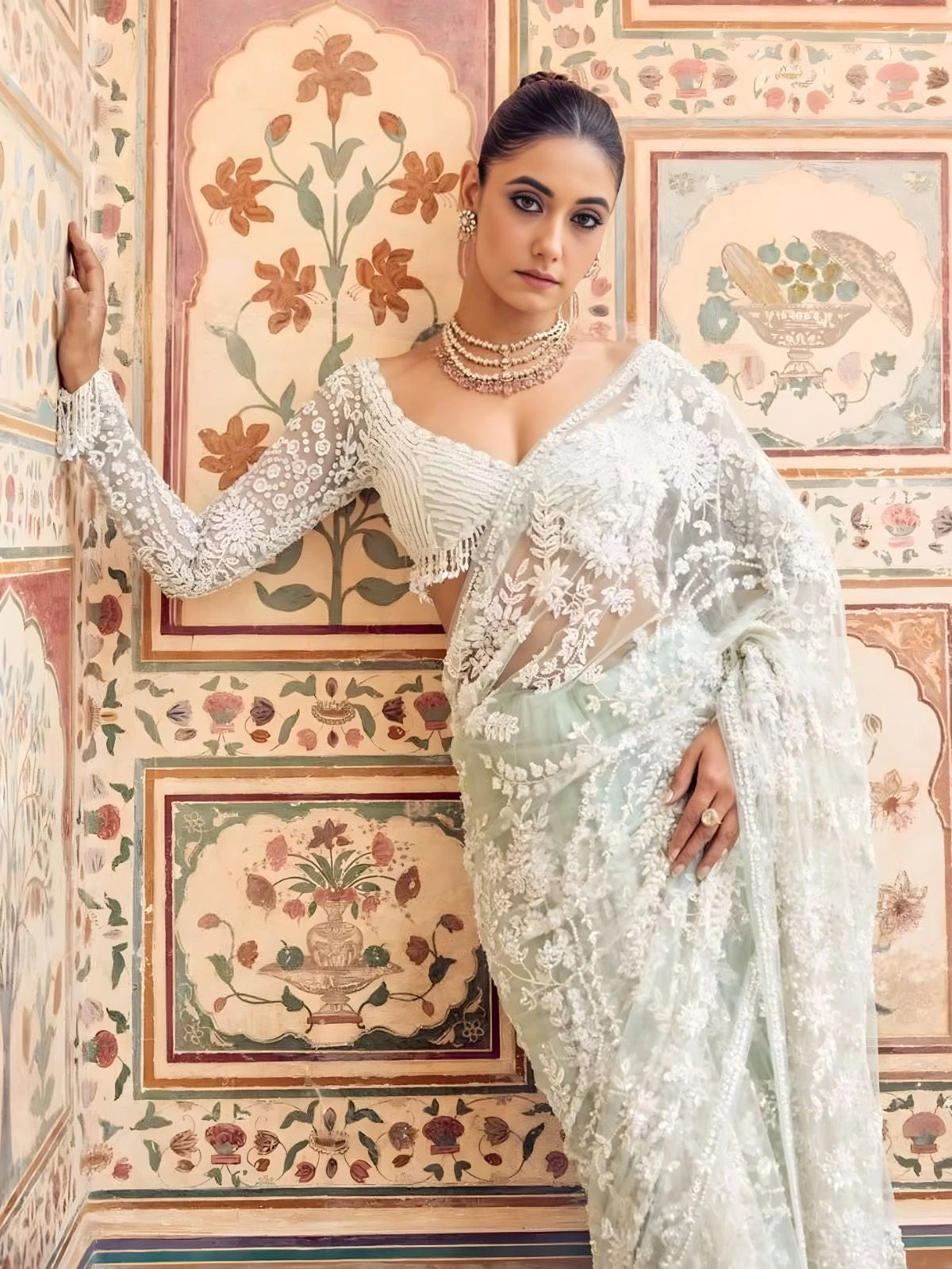 Bollywood Inspired Designer Fancy Net Pista Green Saree-70480710500433