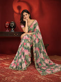 Manju Inspired Lightweight Floral Print Saree with Delicate Embroidery and Pink Blouse