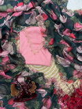 Manju Inspired Lightweight Floral Print Saree with Delicate Embroidery and Pink Blouse
