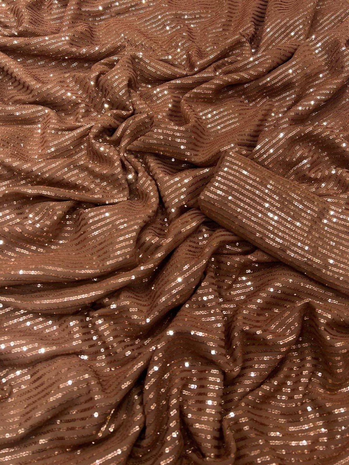 Palak-Inspired Glamorous Chocolate Brown Sequin Saree-67289636667473