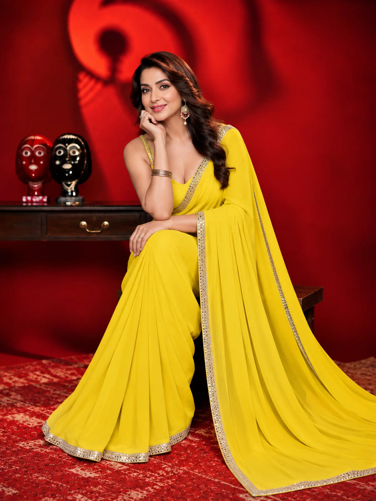 Georgette Yellow Saree with Stylish Border