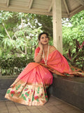 Brocket Paithani Saree with Muniya Border, Meenakari Butta and Big Zari Border - Pink-1  Celebrity Drapes