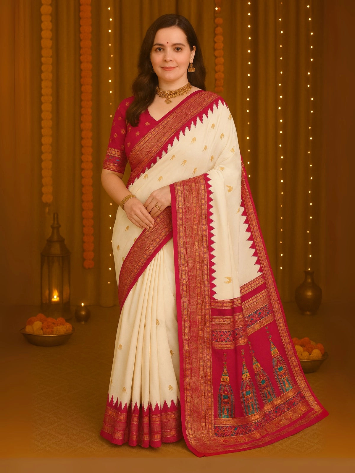 Temple Silk Traditional Designer Saree | Perfect for Festive Wear and Durga Puja Celebrations | Available in 6 Colours-5  Celebrity Drapes