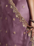 Designer Organza Saree with Heavy Embroidered Border & Blouse - Mauve