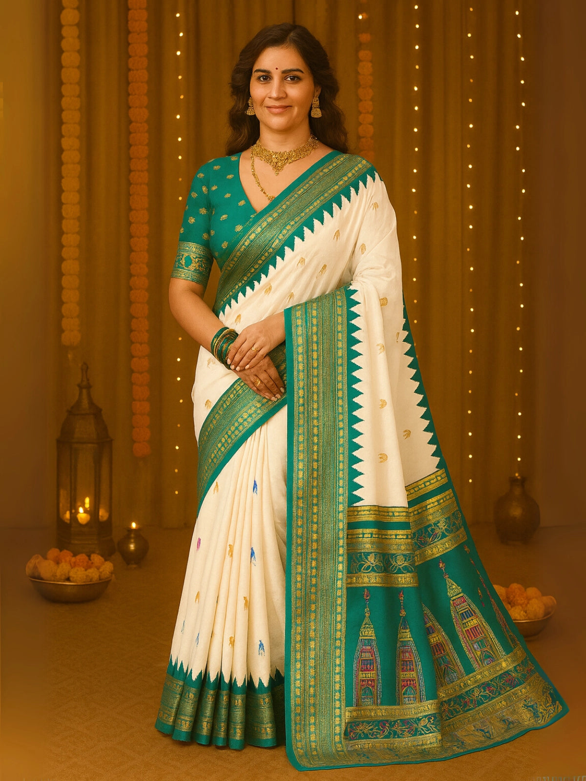 Temple Silk Traditional Designer Saree | Perfect for Festive Wear and Durga Puja Celebrations | Available in 6 Colours-7  Celebrity Drapes