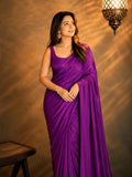 Wine Satin Saree with Unstitched Matching Blouse Piece