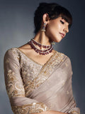 Designer Organza Saree with Heavy Embroidered Border & Blouse - Beige