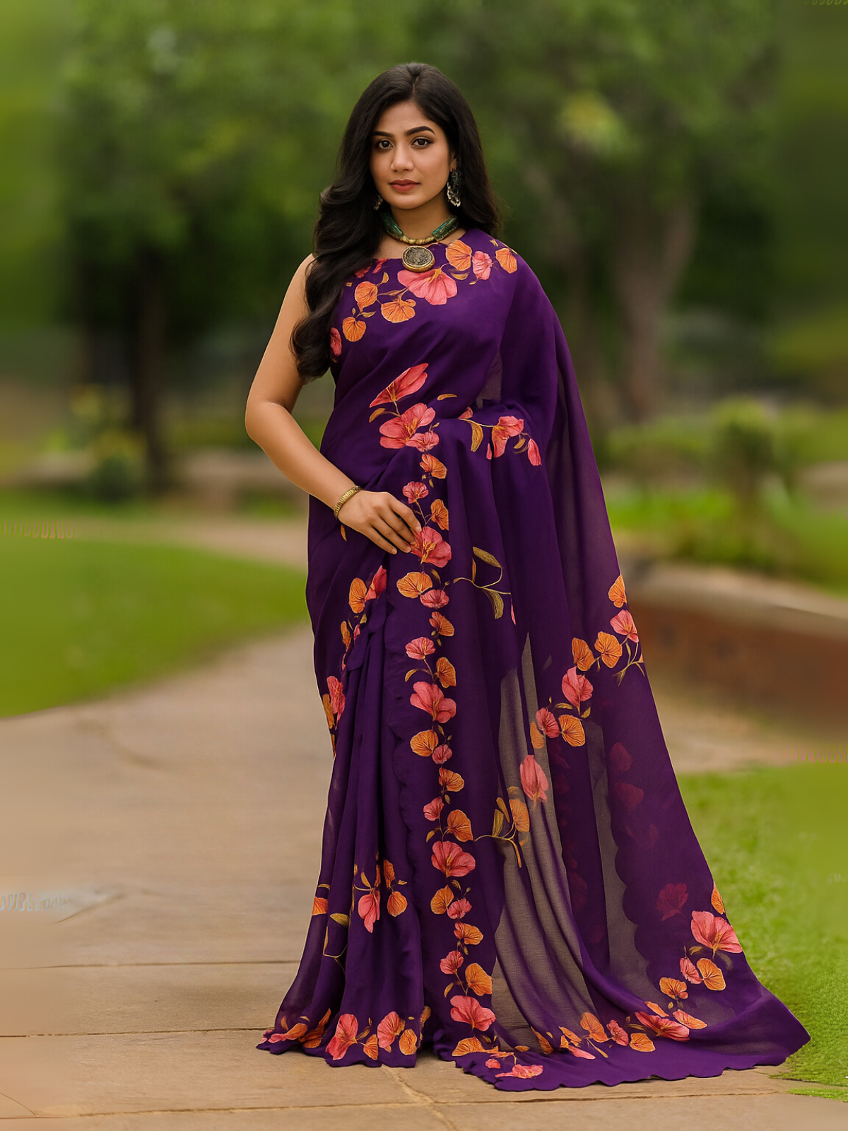 Lightweight Cotton Saree with Gold Embroidered Florals | Perfect for Festive Looks in White-5  Celebrity Drapes