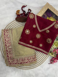 Kajol Inspired Red and Golden Designer Festive Saree