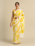 Madhuri Inspired Floral Printed Georgette Yellow Saree