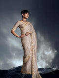 Designer Organza Saree with Heavy Embroidered Border & Blouse - Beige