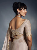 Designer Organza Saree with Heavy Embroidered Border & Blouse - Beige