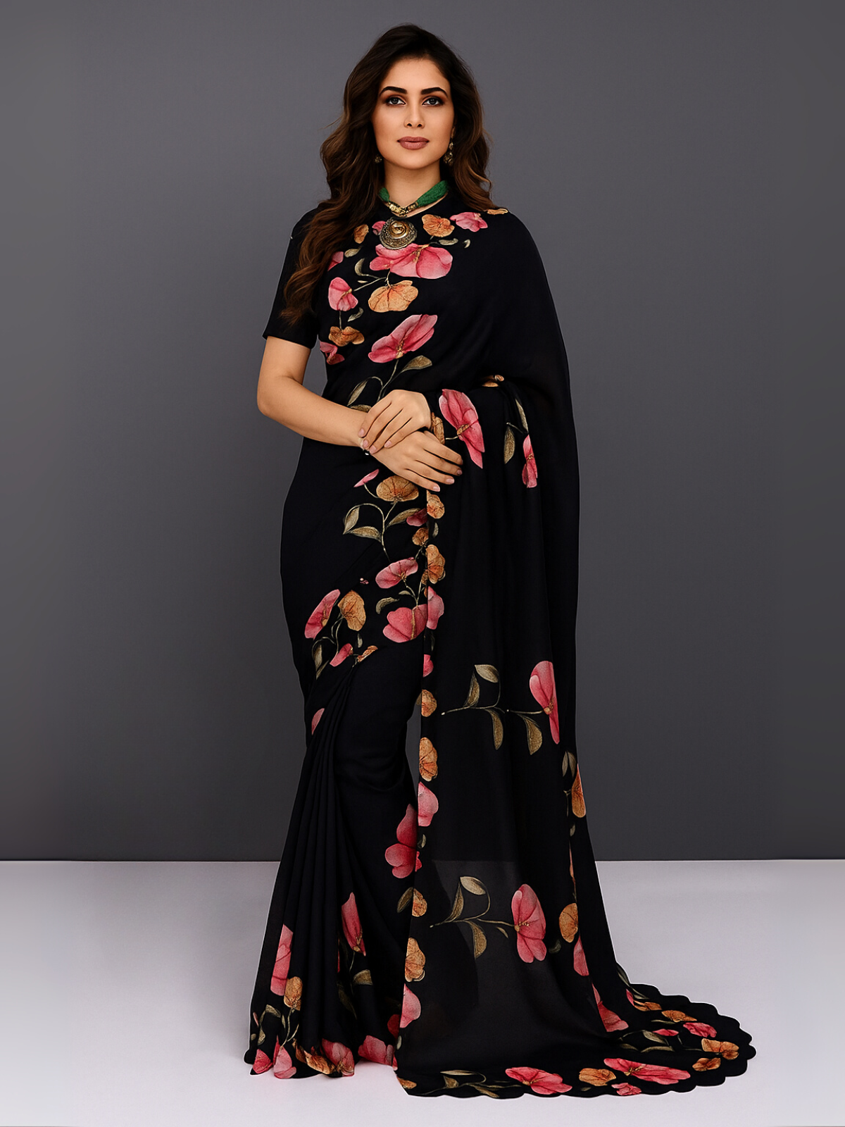 Lightweight Cotton Saree with Gold Embroidered Florals | Perfect for Festive Looks in White-1  Celebrity Drapes