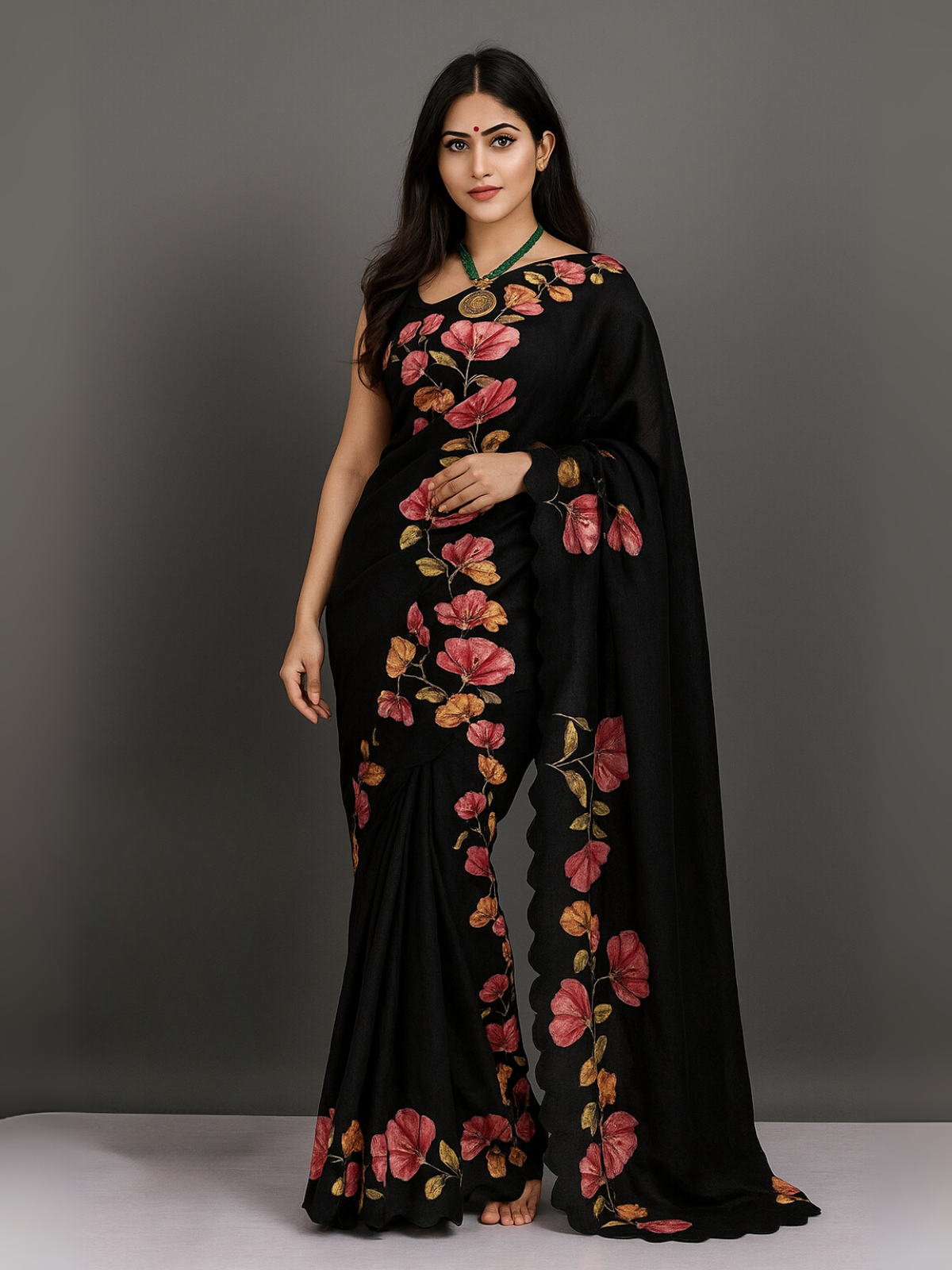 Lightweight Cotton Saree with Gold Embroidered Florals | Perfect for Festive Looks in White-2  Celebrity Drapes