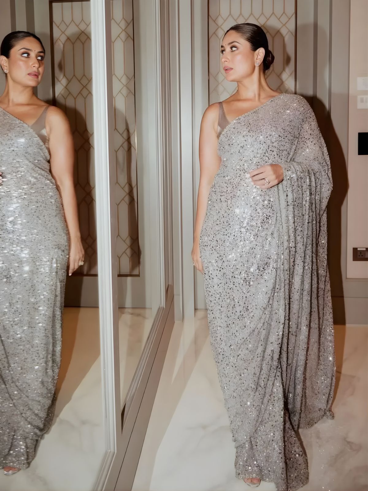 Kareena Inspired Georgette Full Sequin Saree with Embroidery & Cutwork Lace-70449553178705