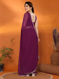 Bollywood Inspired Georgette Wine Saree with Stylish Border