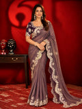 Copper Gold Sequence Embroidery Silk Blend Saree