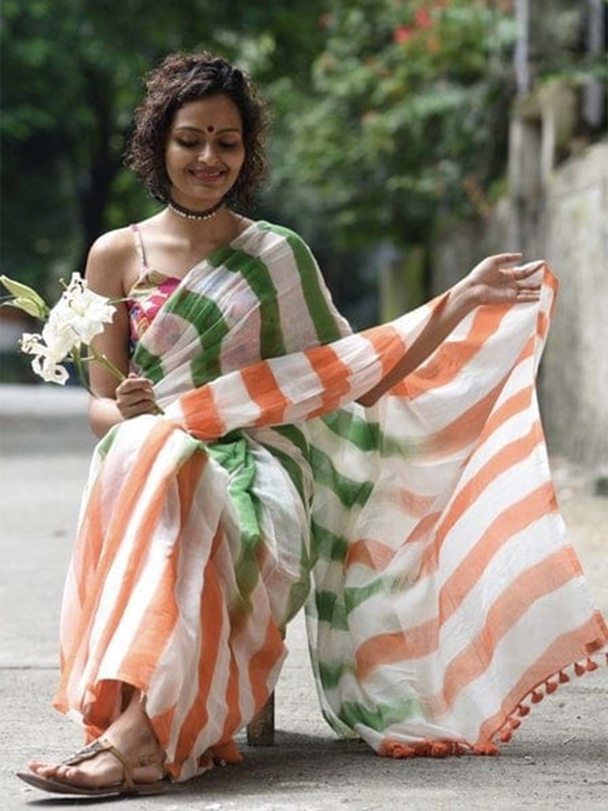 Bold Tricolor Striped Saree – Patriotic Republic Day Attire