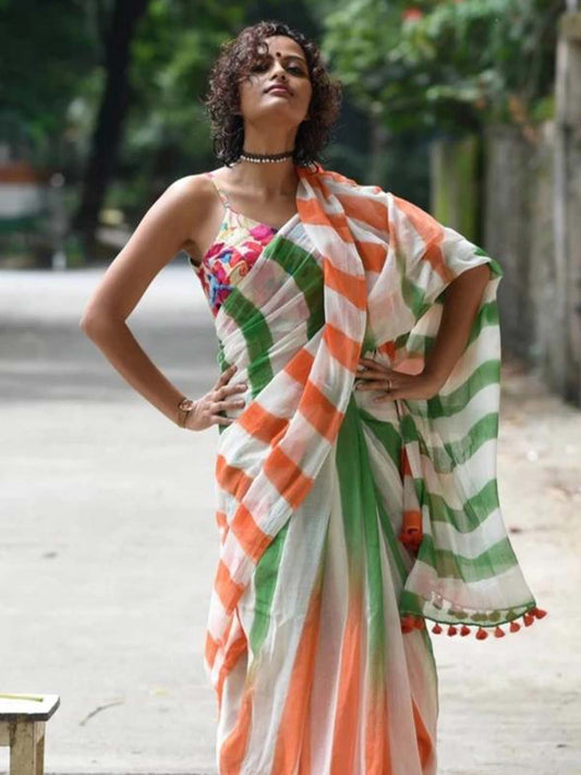 Bold Tricolor Striped Saree – Patriotic Republic Day Attire-28482021785681