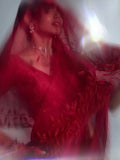 Designer Organza Saree with Heavy Embroidered Border & Blouse - Red