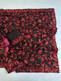 Bollywood-Inspired Red Faux Georgette Saree with Zaal Flower Sequins