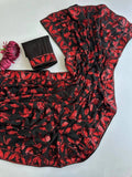 Bollywood-Inspired Red Faux Georgette Saree with Zaal Flower Sequins