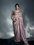 Designer Organza Saree with Heavy Embroidered Border & Blouse - Lavender
