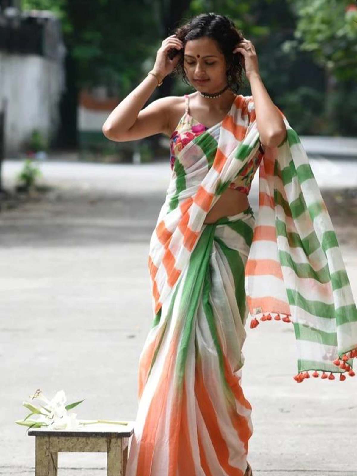 Bold Tricolor Striped Saree – Patriotic Republic Day Attire-28482021818449