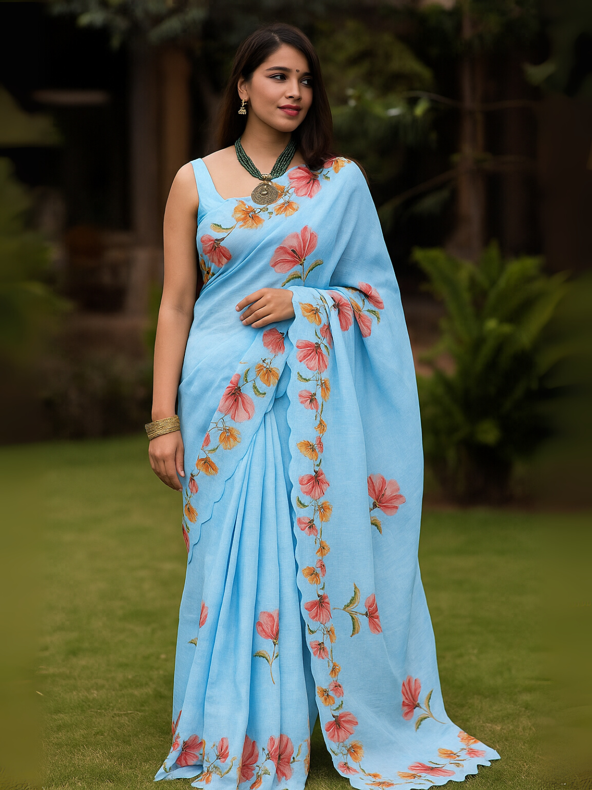 Lightweight Cotton Saree with Gold Embroidered Florals | Perfect for Festive Looks in White-10  Celebrity Drapes