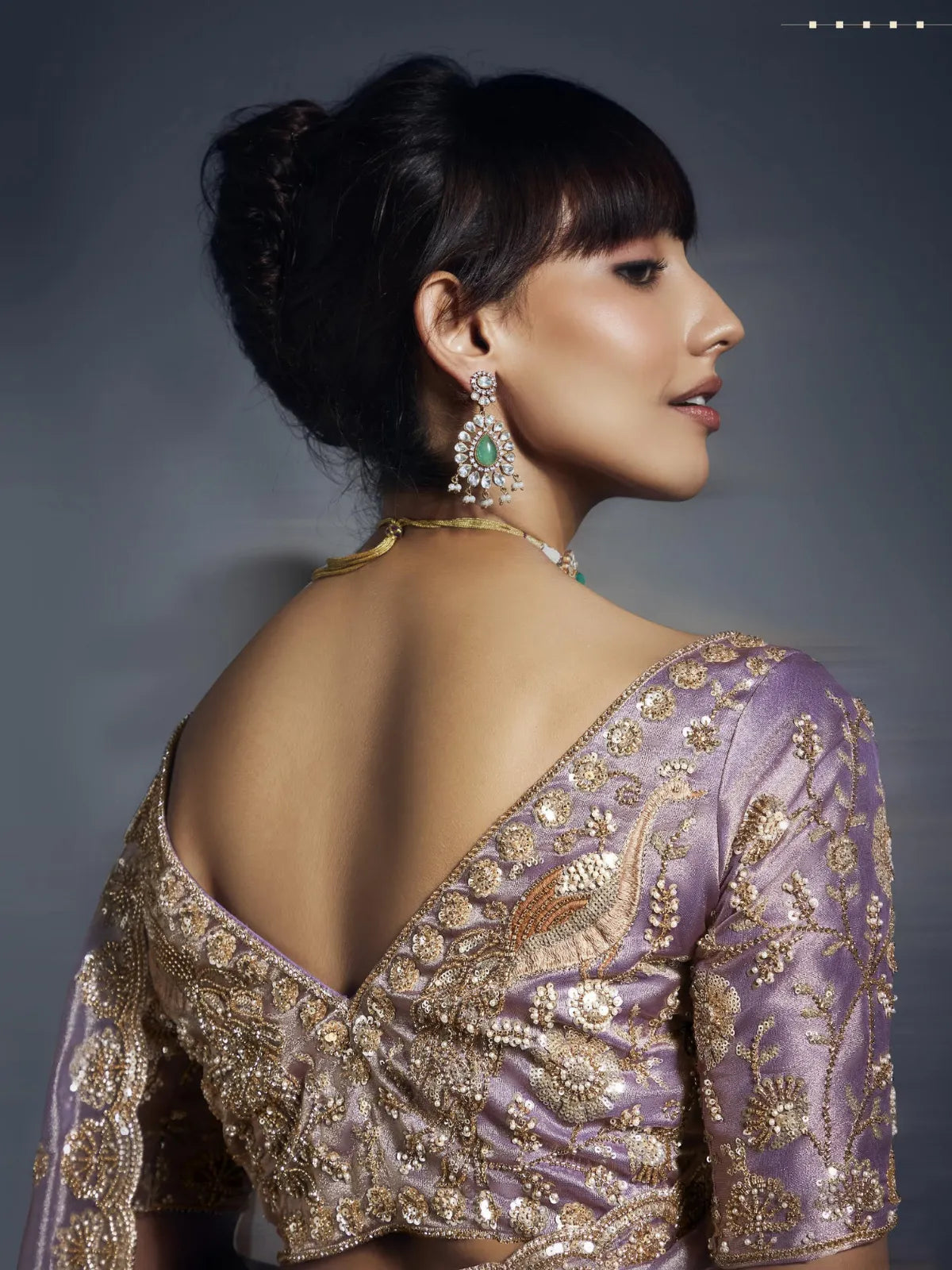 Designer Organza Saree with Heavy Embroidered Border & Blouse - Lavender