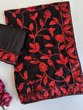 Bollywood-Inspired Red Faux Georgette Saree with Zaal Flower Sequins