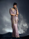 Designer Organza Saree with Heavy Embroidered Border & Blouse - Lavender