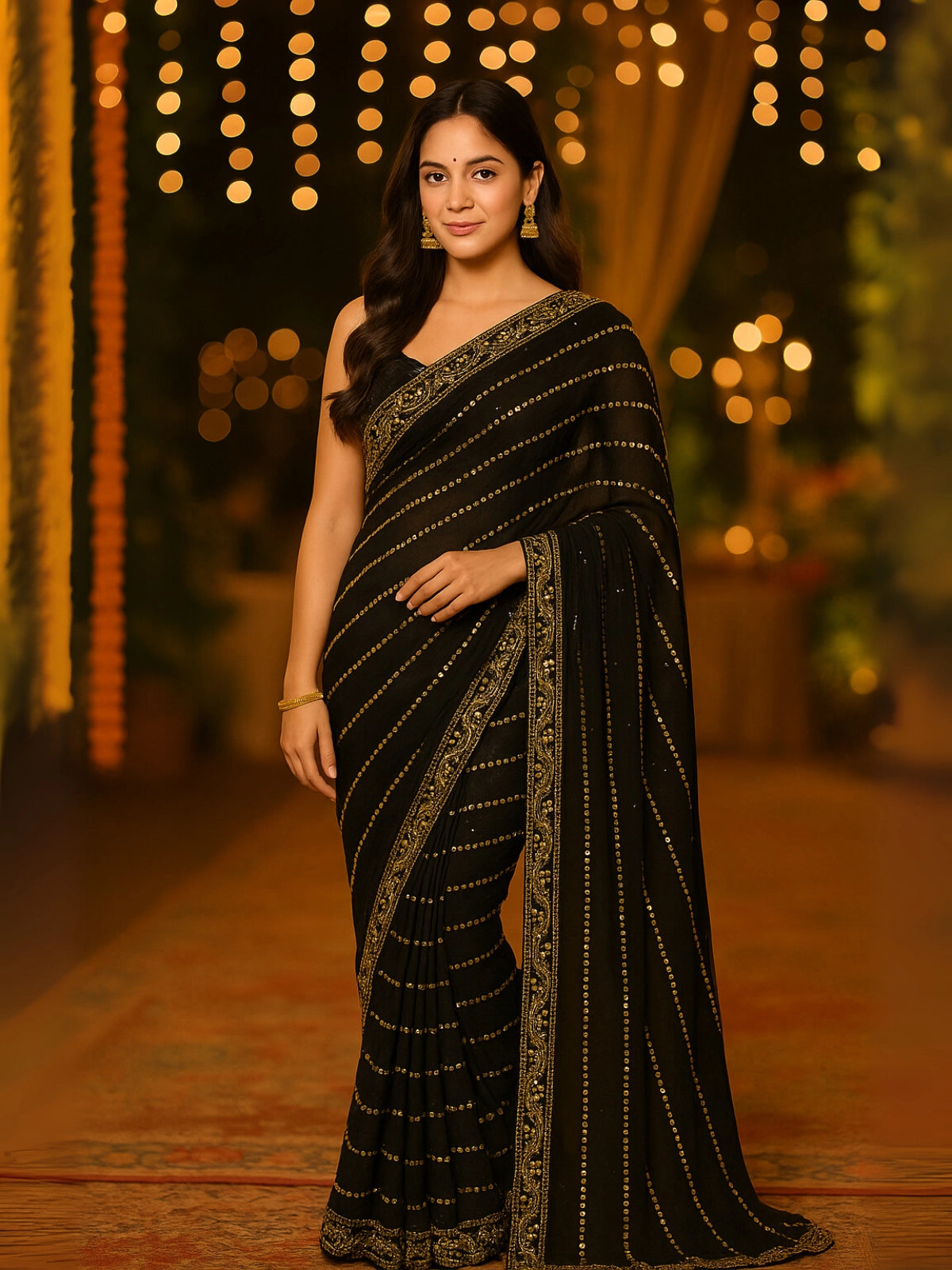 Karishma Inspired Black Georgette Sequins Embroidery Saree-2  Celebrity Drapes