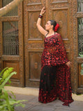 Bollywood-Inspired Red Faux Georgette Saree with Zaal Flower Sequins