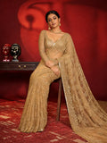 Bollywood Inspired Embroidered Golden Net Saree With Coin Lace