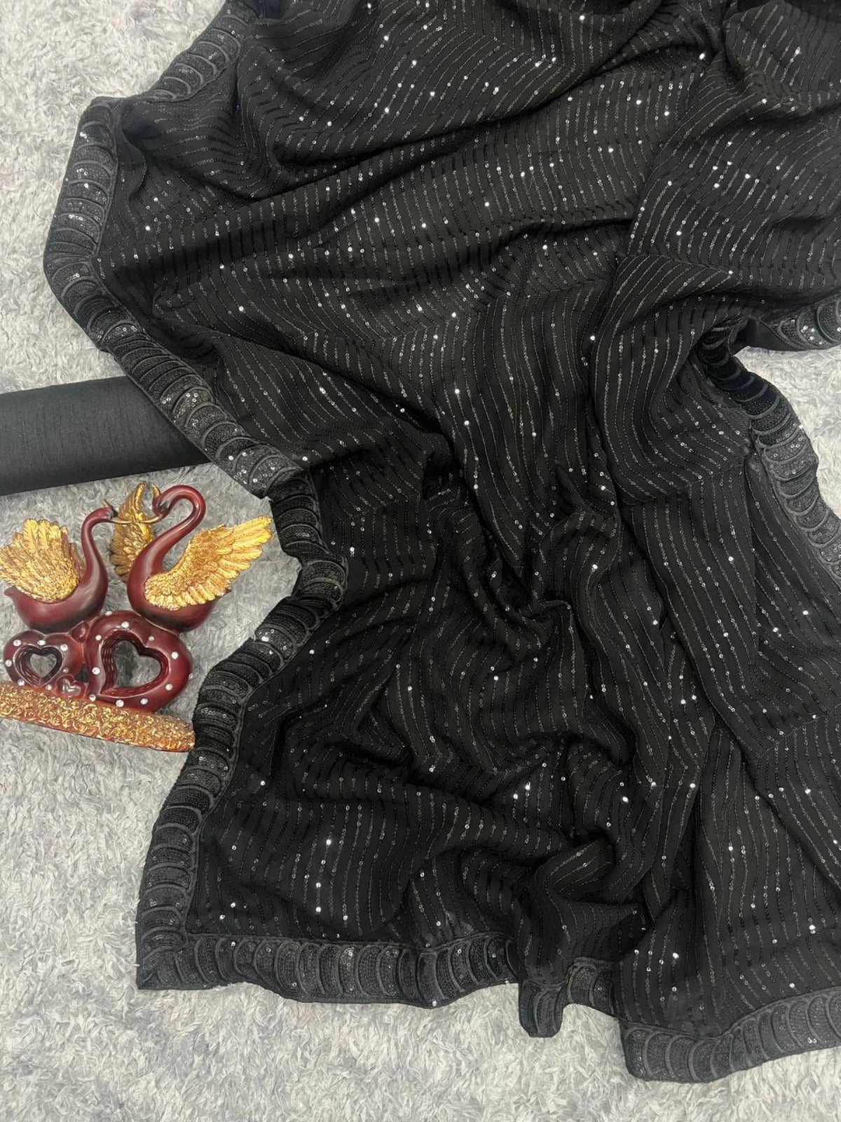 Designer Black Georgette Party Wear Saree with Sequins Embroidery