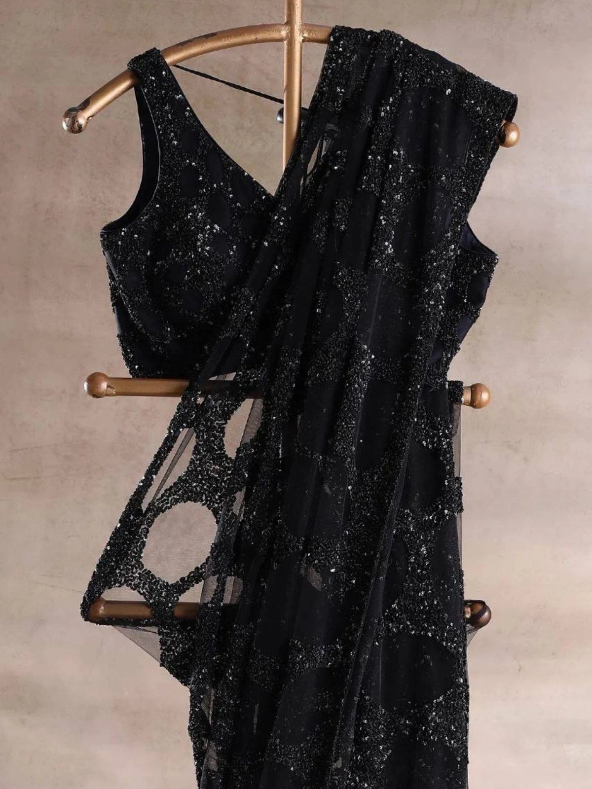 Bollywood Inspired Black Butterfly Net Sequins Saree
