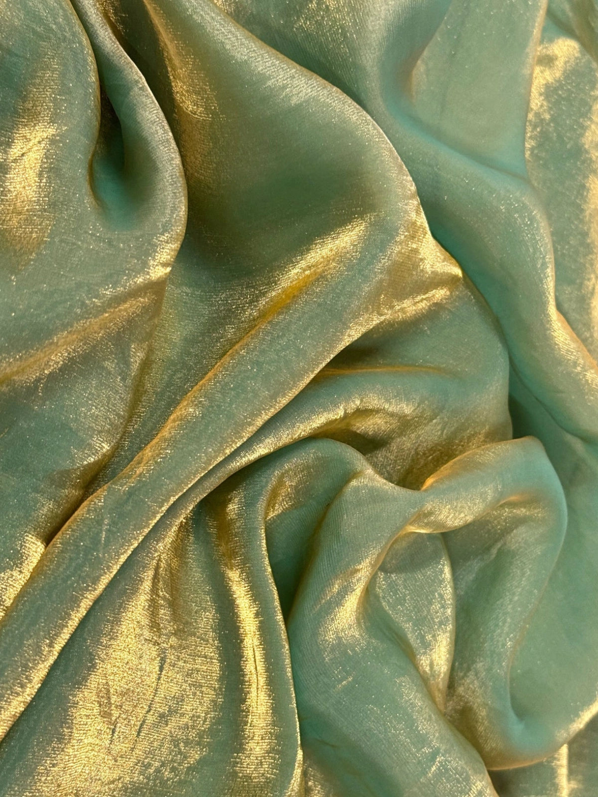 Bollywood Inspired Green Gold Dual Tone Plain Jimmy Choo Saree-70326048391249
