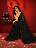Bollywood Inspired Black Butterfly Net Sequins Saree with Unstiched Blouse