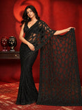 Bollywood Inspired Black Butterfly Net Sequins Saree with Unstiched Blouse