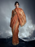 Designer Organza Saree with Heavy Embroidered Border & Blouse - Orange